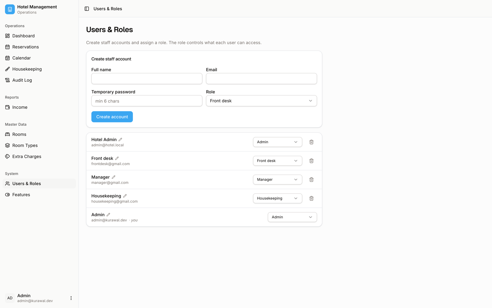 Screenshot modul Admin & users