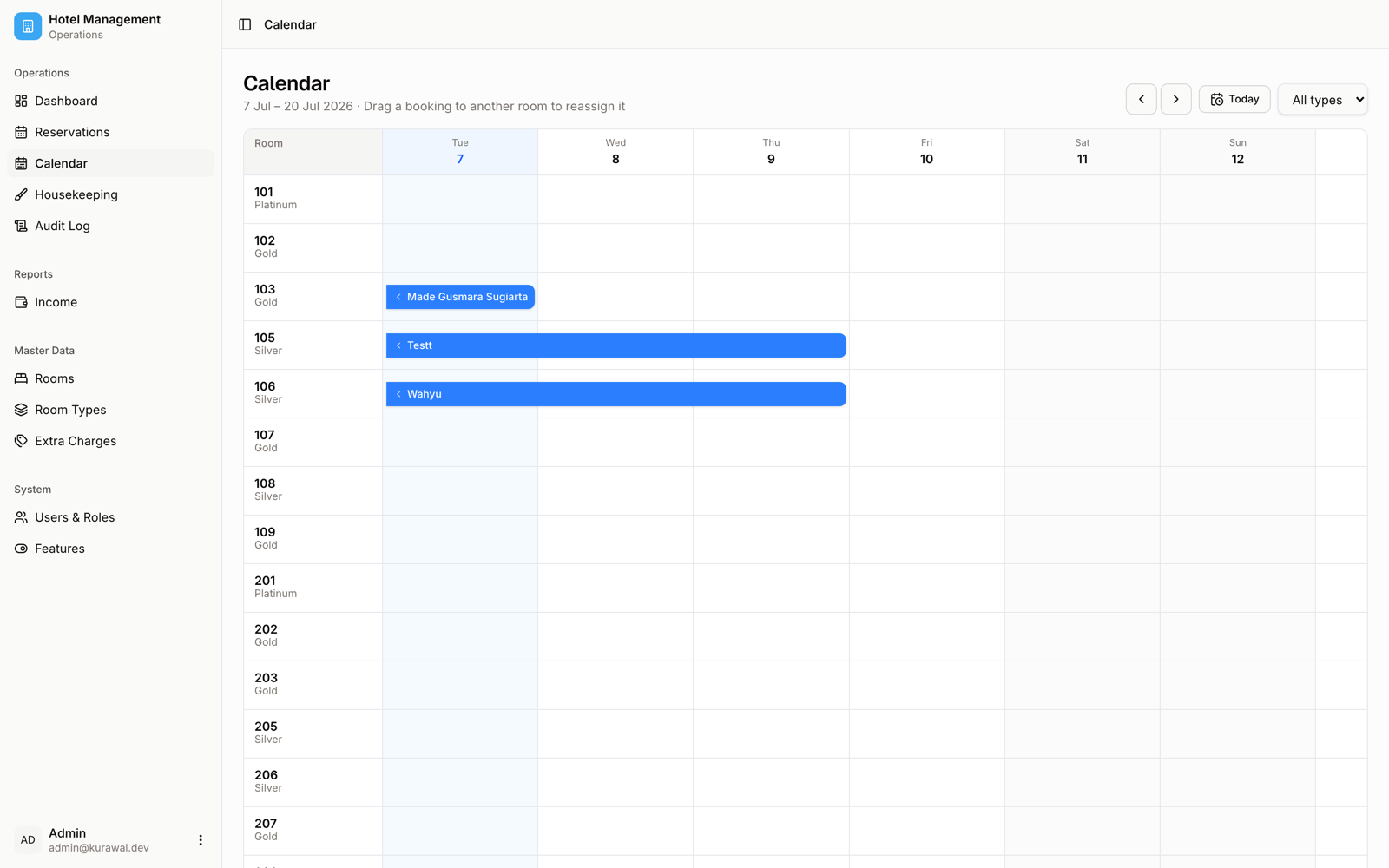 Screenshot modul Calendar